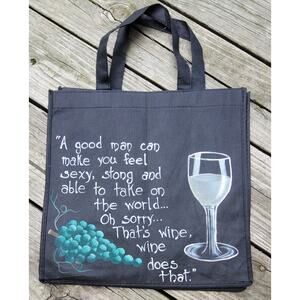 Wine Does That Fun Shopping Tote Bag Grocery Bag With Wine & Grapes Pictured